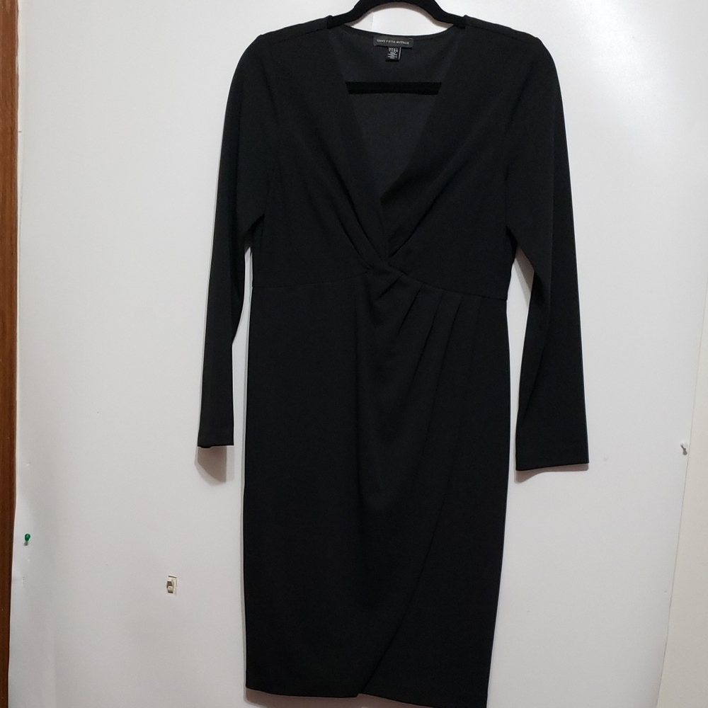 Sak Fifth Avenue‎ Faux Wrap Sheath Elegant Black Dress